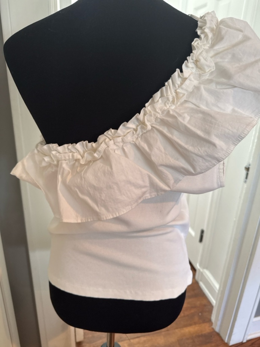 One-Shoulder White Ruffle Women’s Top - Picture 2 of 3